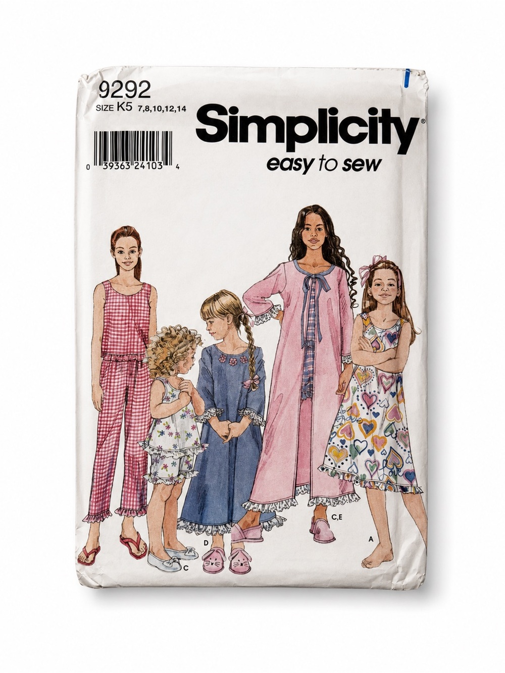Simplicity 9292 Girls Sleepwear Pajamas Robe Nightgown Pattern Uncut Size K5